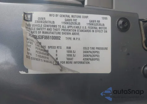 2006 Chevrolet Equinox Lt z USA, uszkodzony, nr VIN 2CNDL63F066100882